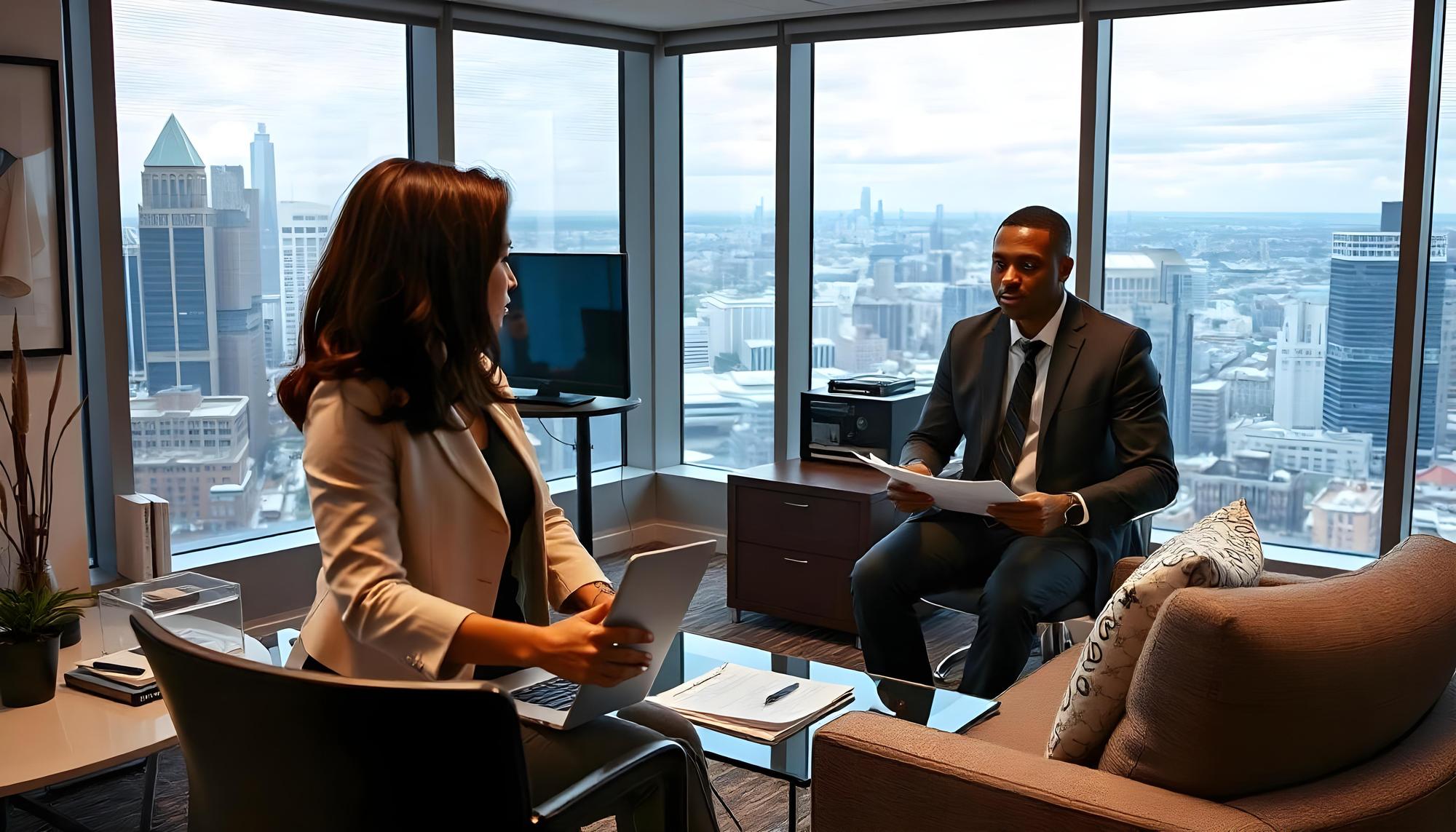 Consultant imobiliar discutând planul
